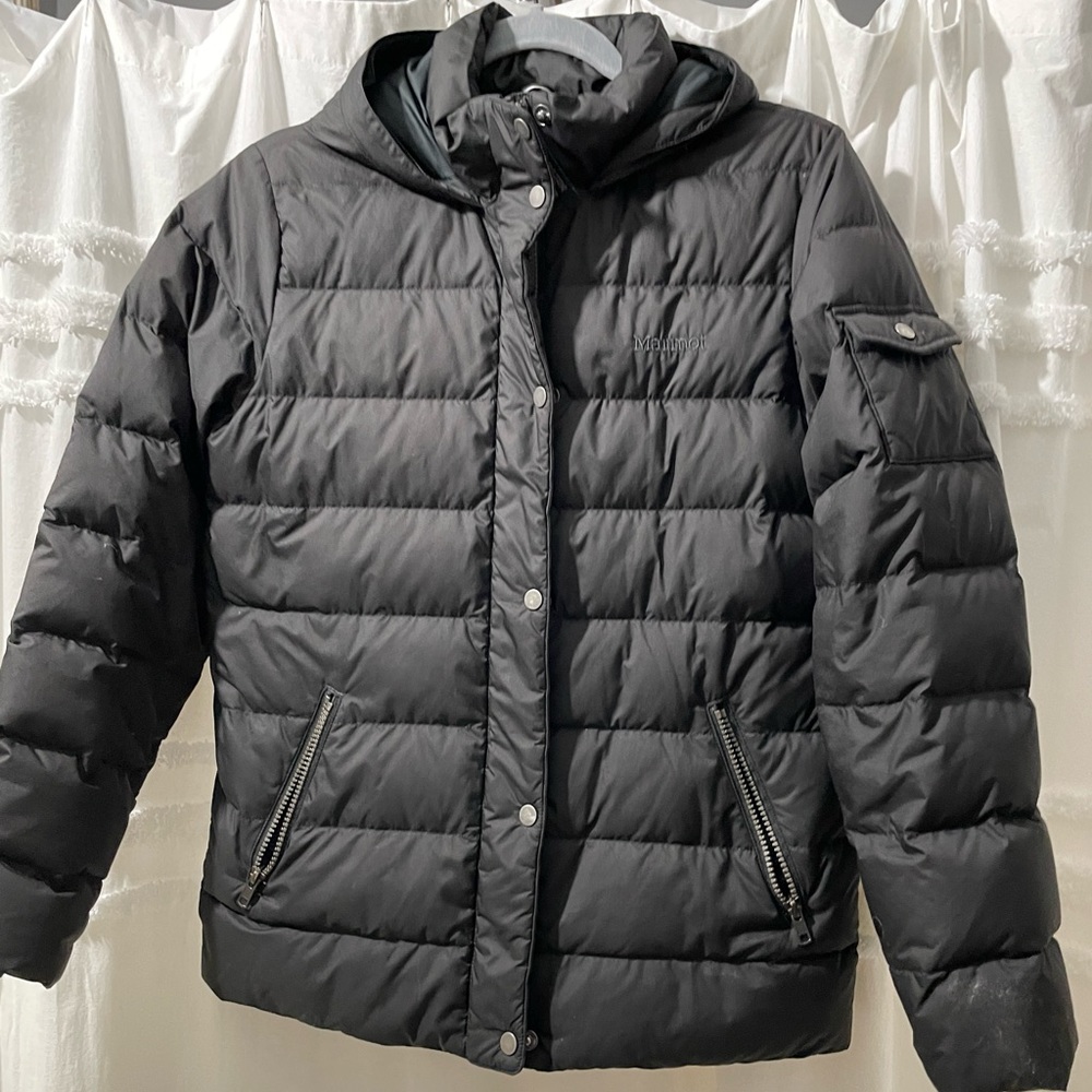 Marmot 700 Fill Down Black Puffer Parka Jacket With Hood Kids XL